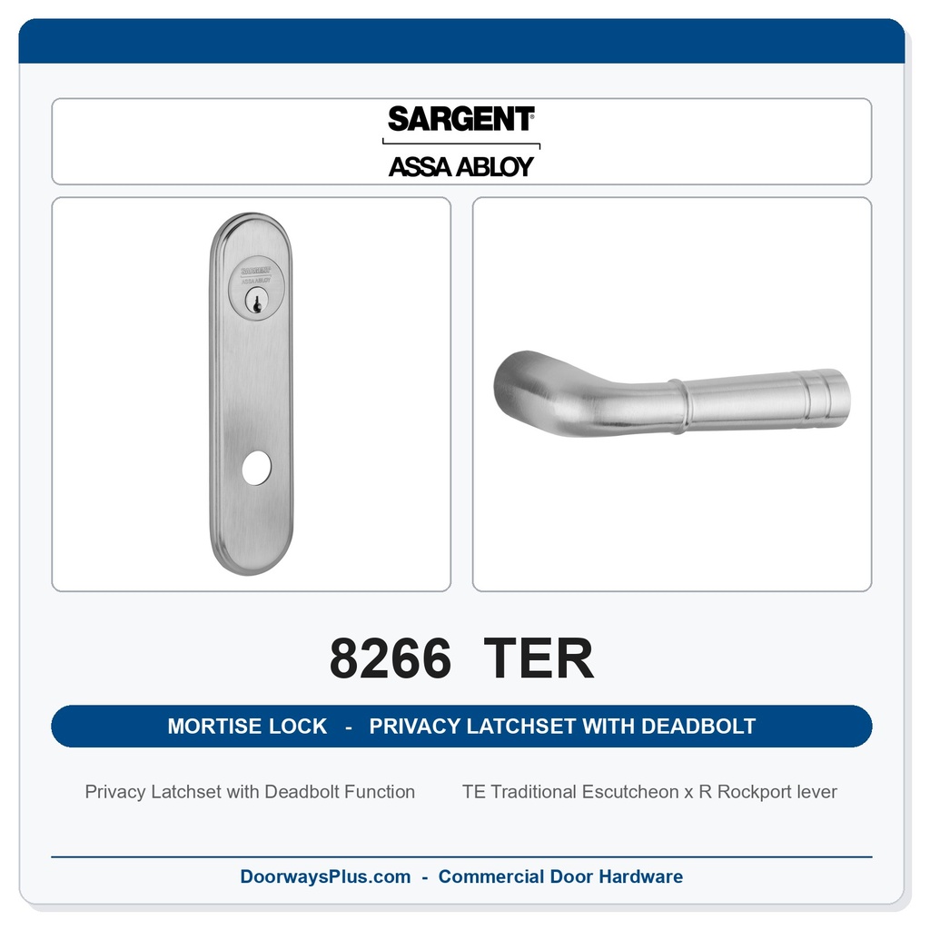 Sargent 8266 TER Trim Mortise Privacy Latchset with Deadbolt | Grade 1 Commercial