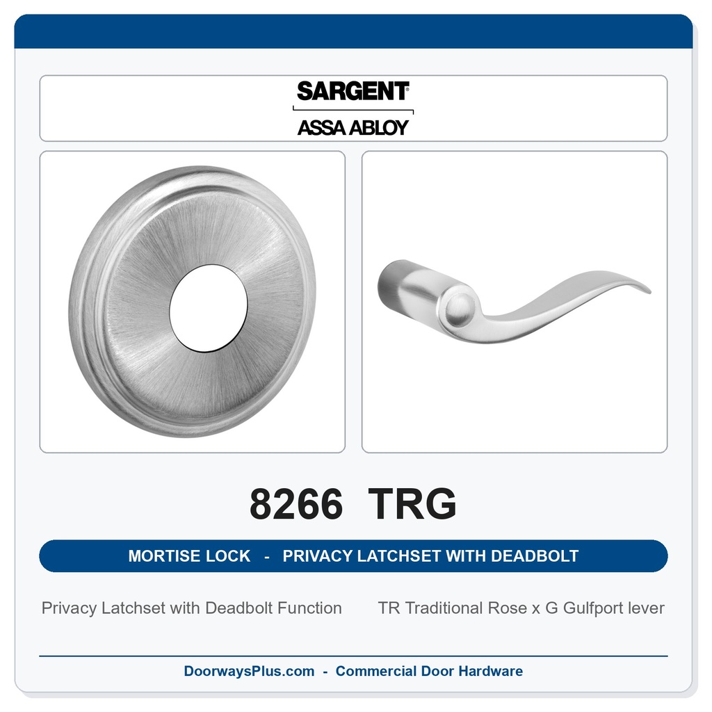 Sargent 8266 TRG Trim Mortise Privacy Latchset with Deadbolt | Grade 1 Commercial