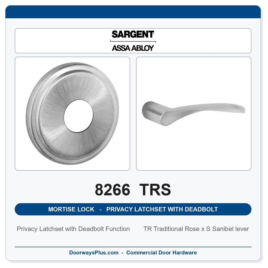 Sargent 8266 TRS Trim Mortise Privacy Latchset with Deadbolt | Grade 1 Commercial
