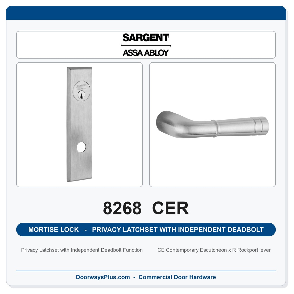 Sargent 8268 CER Trim Mortise Privacy Latchset with Independent Deadbolt | Grade 1 Commercial