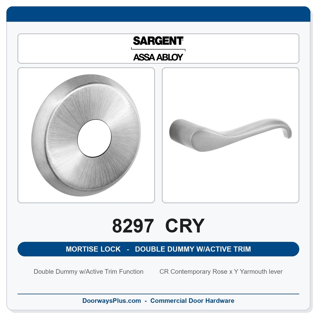 Sargent 8297 CRY Trim Mortise Double Dummy w/Active Trim | Grade 1 Commercial