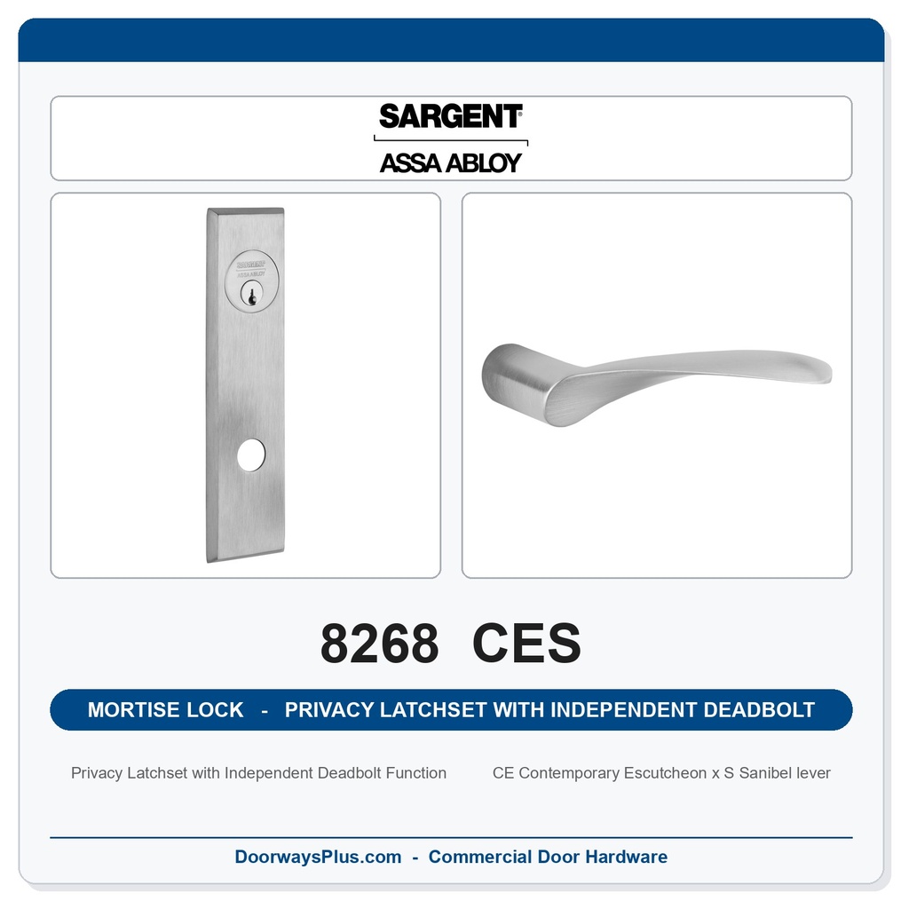 Sargent 8268 CES Trim Mortise Privacy Latchset with Independent Deadbolt | Grade 1 Commercial