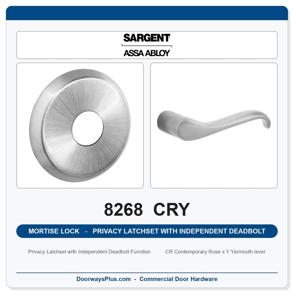 Sargent 8268 CRY Trim Mortise Privacy Latchset with Independent Deadbolt | Grade 1 Commercial