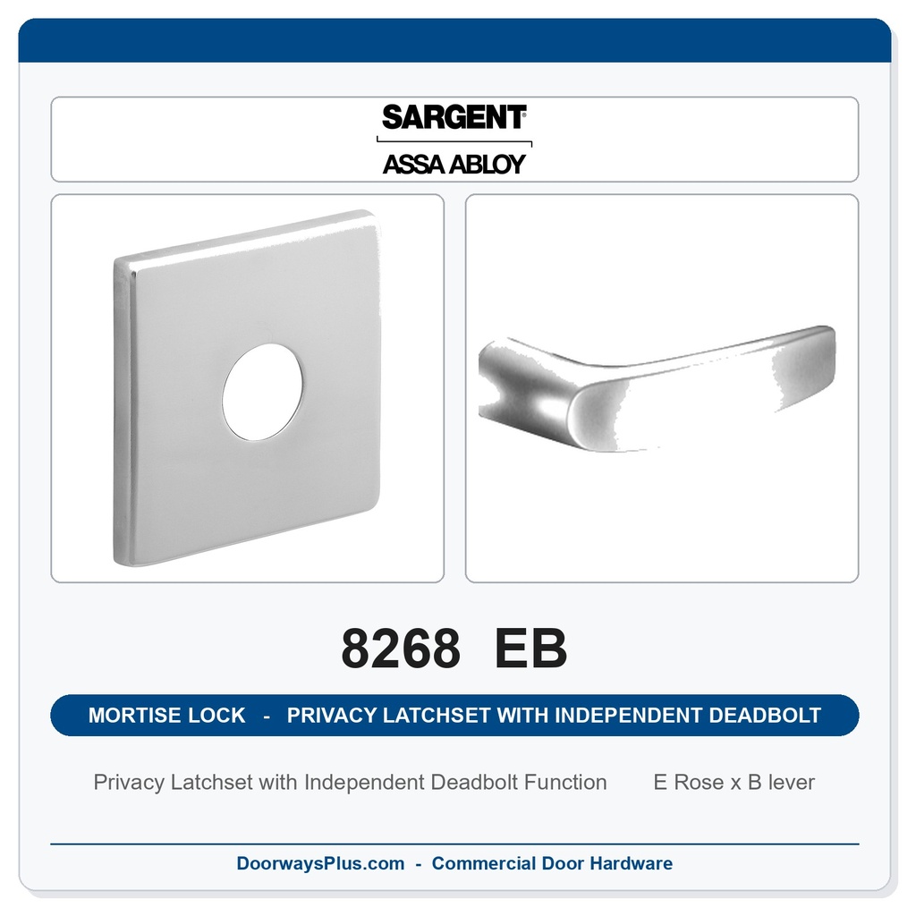 Sargent 8268 EB Trim Mortise Privacy Latchset with Independent Deadbolt | Grade 1 Commercial