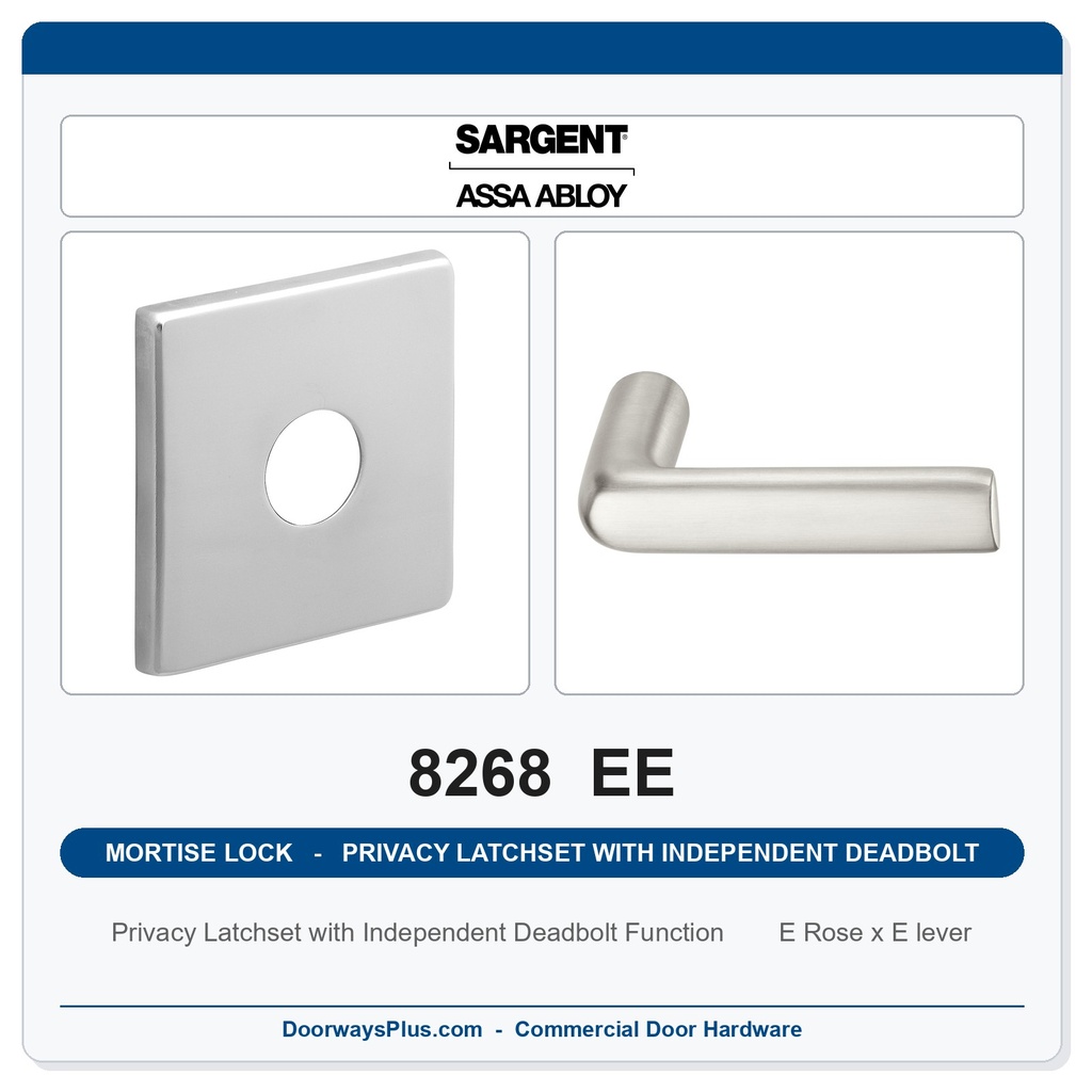 Sargent 8268 EE Trim Mortise Privacy Latchset with Independent Deadbolt | Grade 1 Commercial