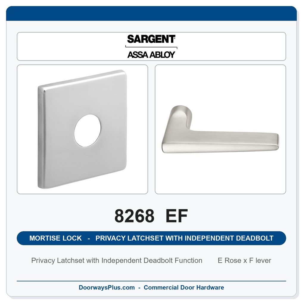 Sargent 8268 EF Trim Mortise Privacy Latchset with Independent Deadbolt | Grade 1 Commercial