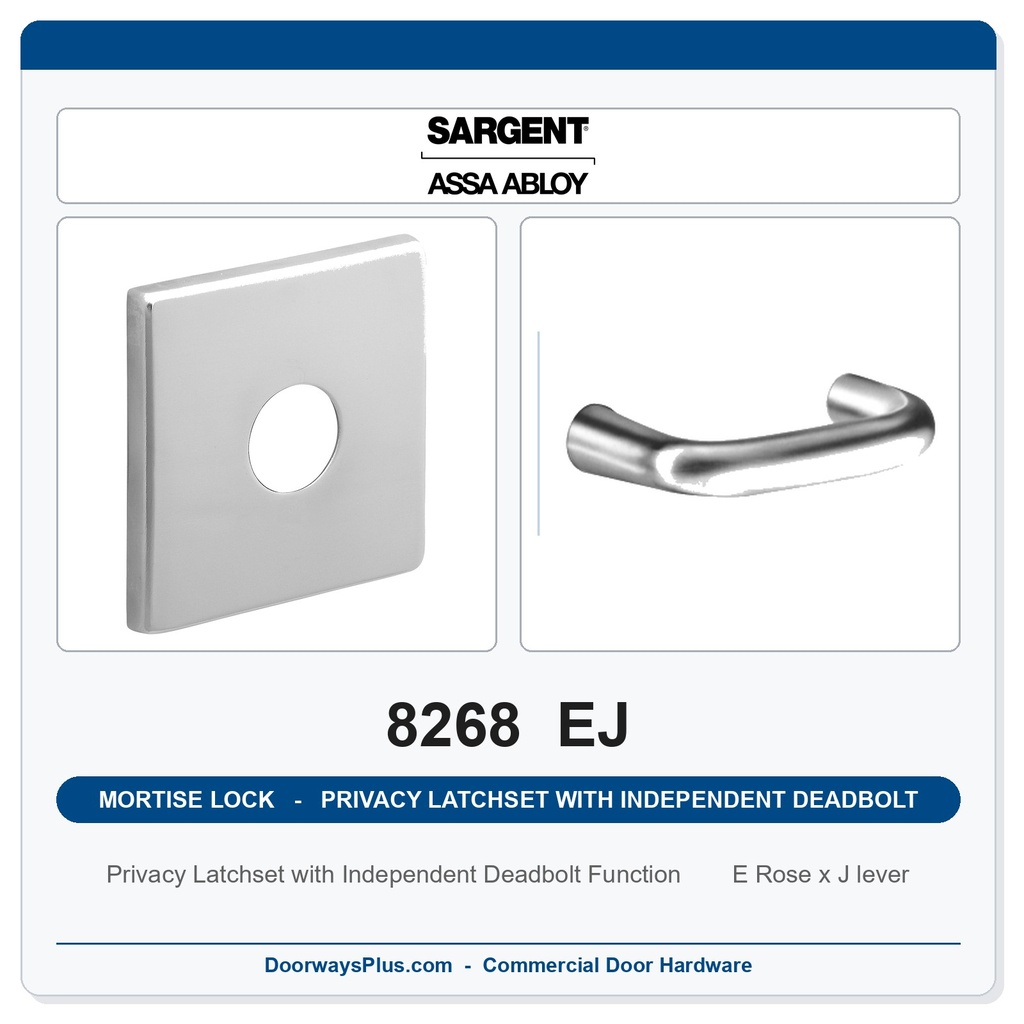 Sargent 8268 EJ Trim Mortise Privacy Latchset with Independent Deadbolt | Grade 1 Commercial
