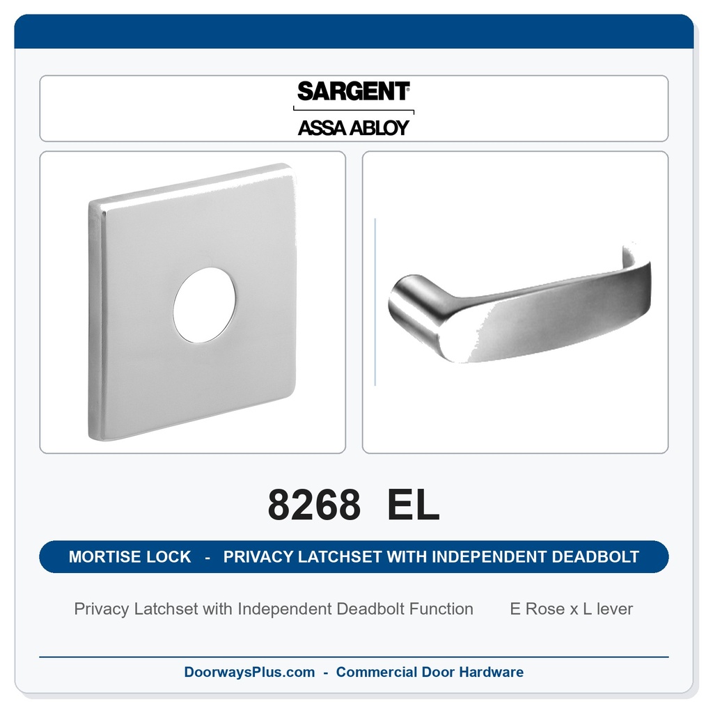 Sargent 8268 EL Trim Mortise Privacy Latchset with Independent Deadbolt | Grade 1 Commercial