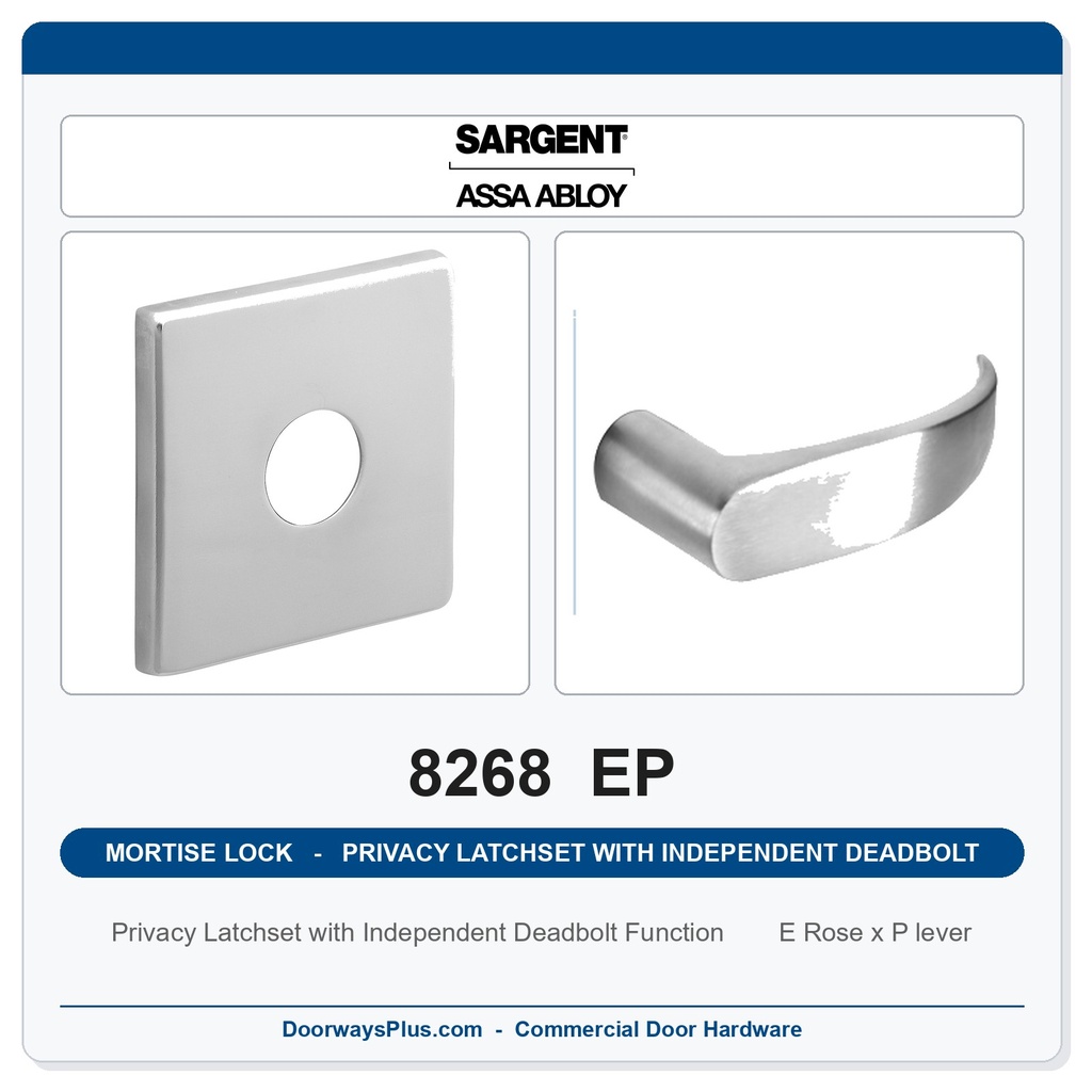 Sargent 8268 EP Trim Mortise Privacy Latchset | Independent Deadbolt | Grade 1