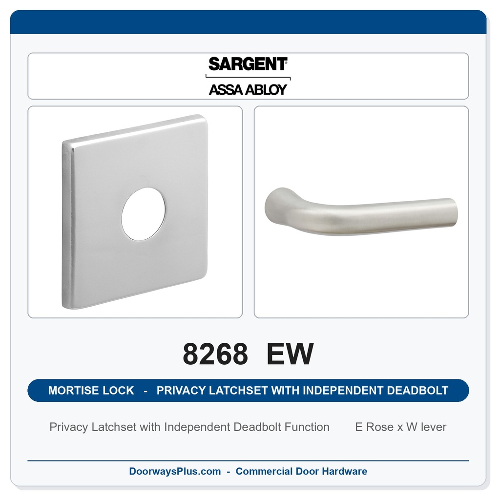 Sargent 8268 EW Trim Mortise Privacy Latchset with Independent Deadbolt | Grade 1 Commercial