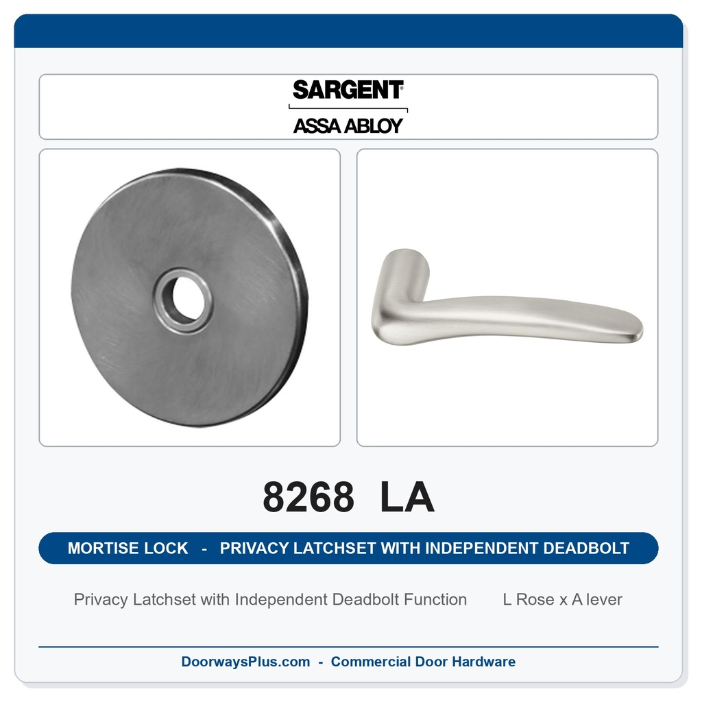 Sargent 8268 LA Trim Mortise Privacy Latchset with Independent Deadbolt | Grade 1 Commercial