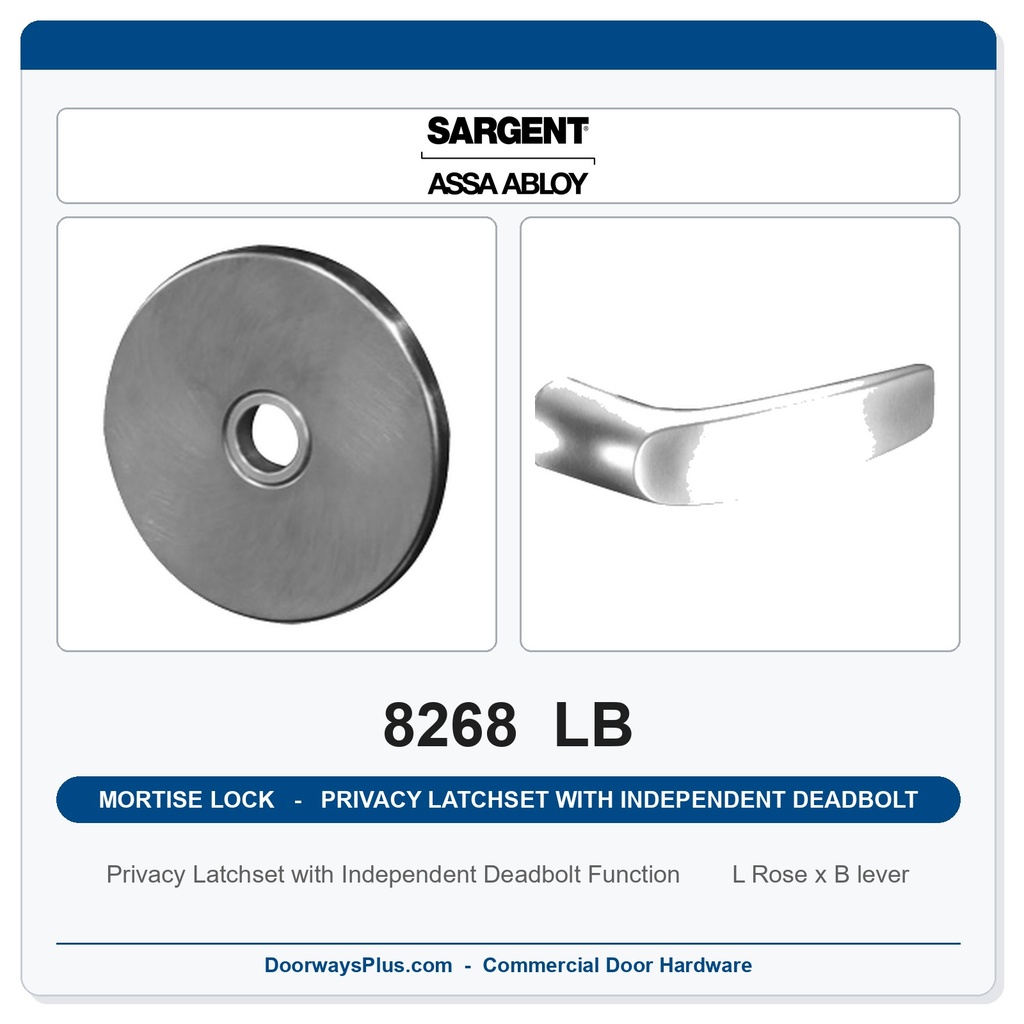 Sargent 8268 LB Trim Mortise Privacy Latchset with Independent Deadbolt | Grade 1 Commercial