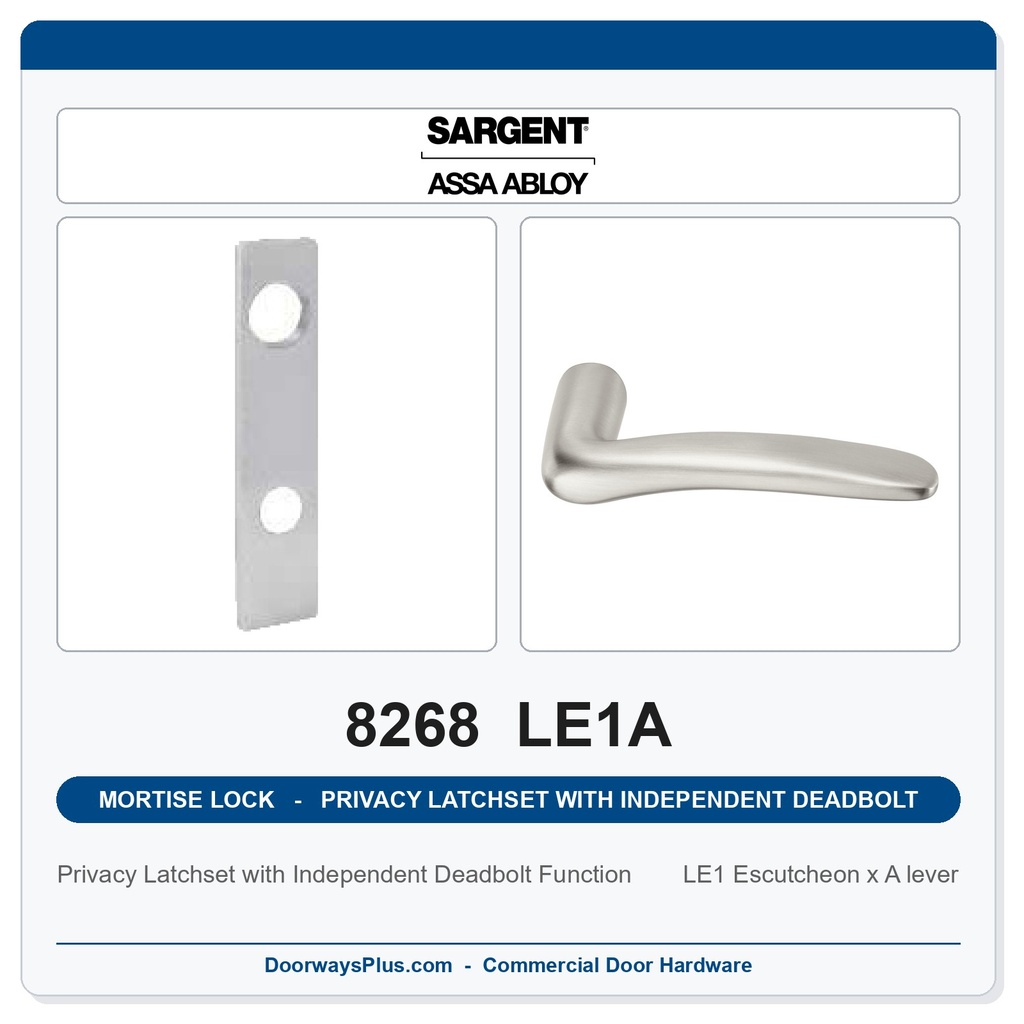 Sargent 8268 LE1A Trim Mortise Privacy Latchset with Independent Deadbolt | Grade 1 Commercial