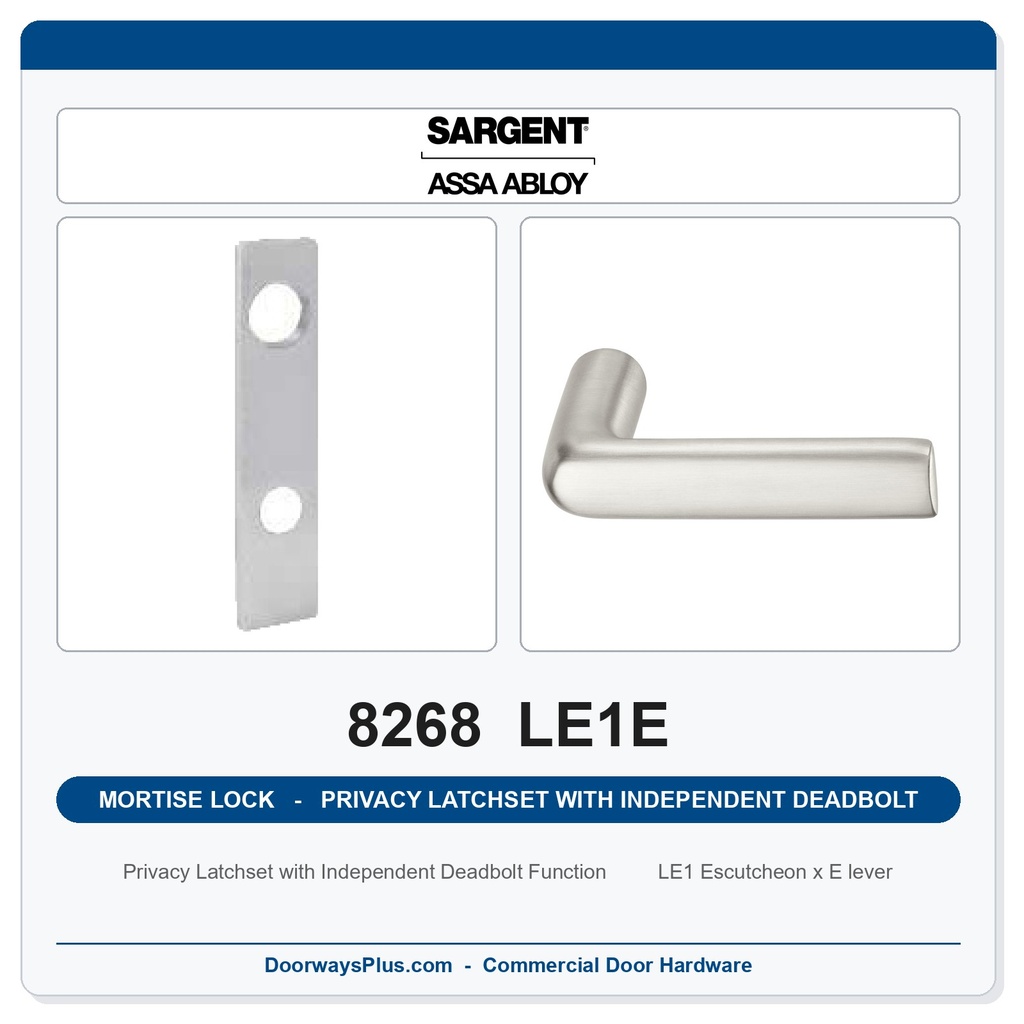 Sargent 8268 LE1E Trim Mortise Privacy Latchset with Independent Deadbolt | Grade 1 Commercial