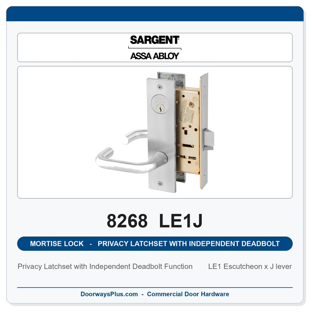 Sargent 8268 LE1J Trim Mortise Privacy Latchset with Independent Deadbolt | Grade 1 Commercial