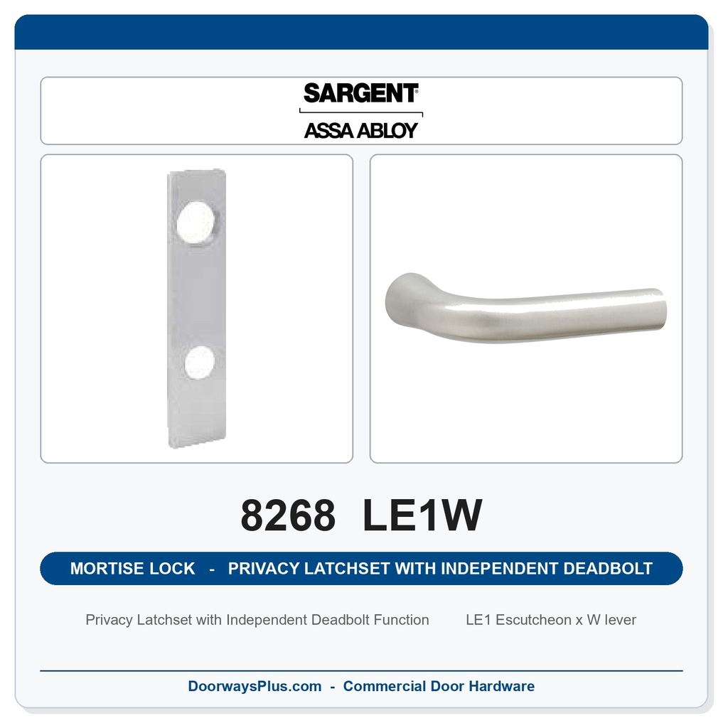 Sargent 8268 LE1W Trim Mortise Privacy Latchset with Independent Deadbolt | Grade 1 Commercial
