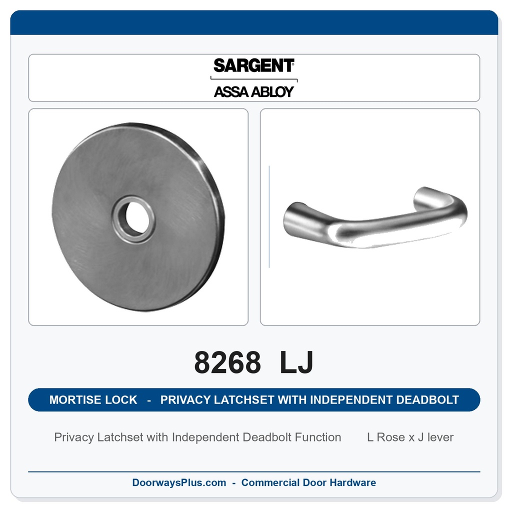 Sargent 8268 LJ Trim Mortise Privacy Latchset with Independent Deadbolt | Grade 1 Commercial