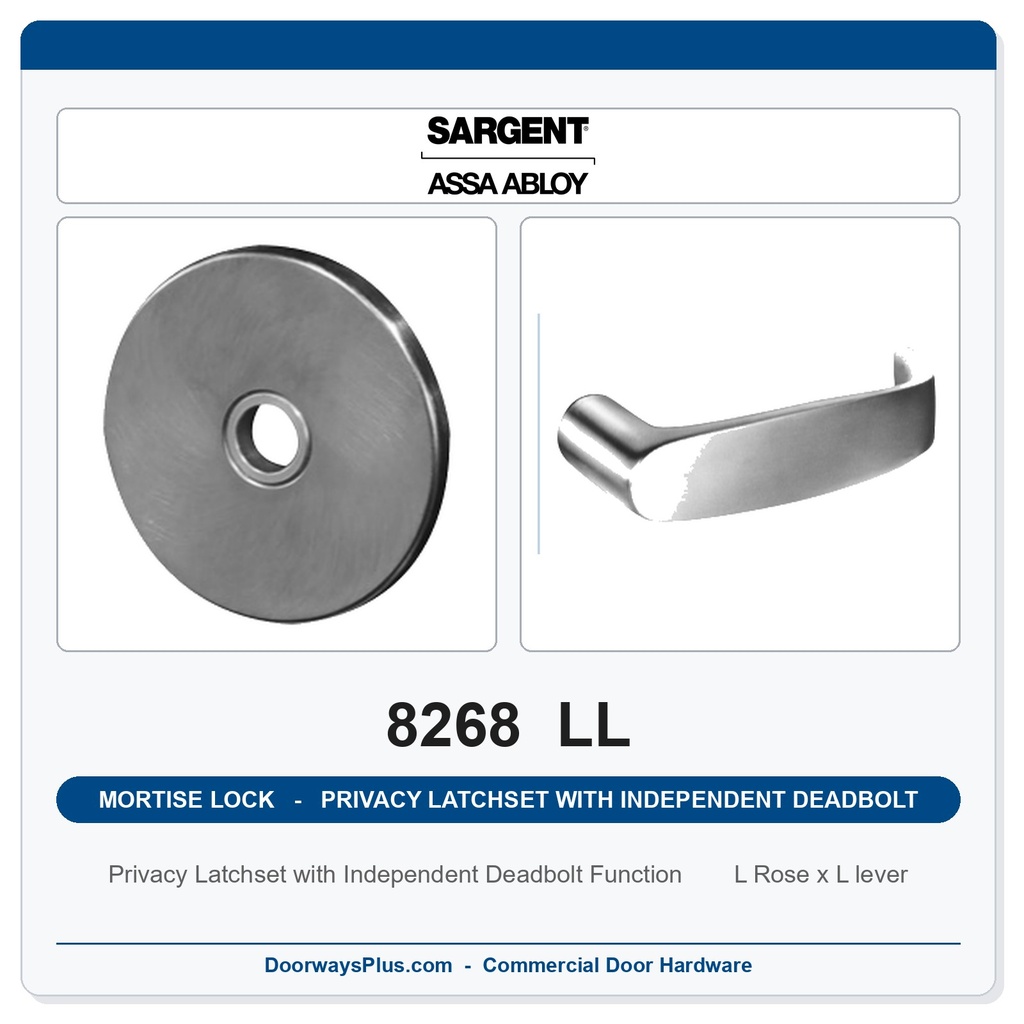 Sargent 8268 LL Trim Mortise Privacy Latchset with Independent Deadbolt | Grade 1 Commercial