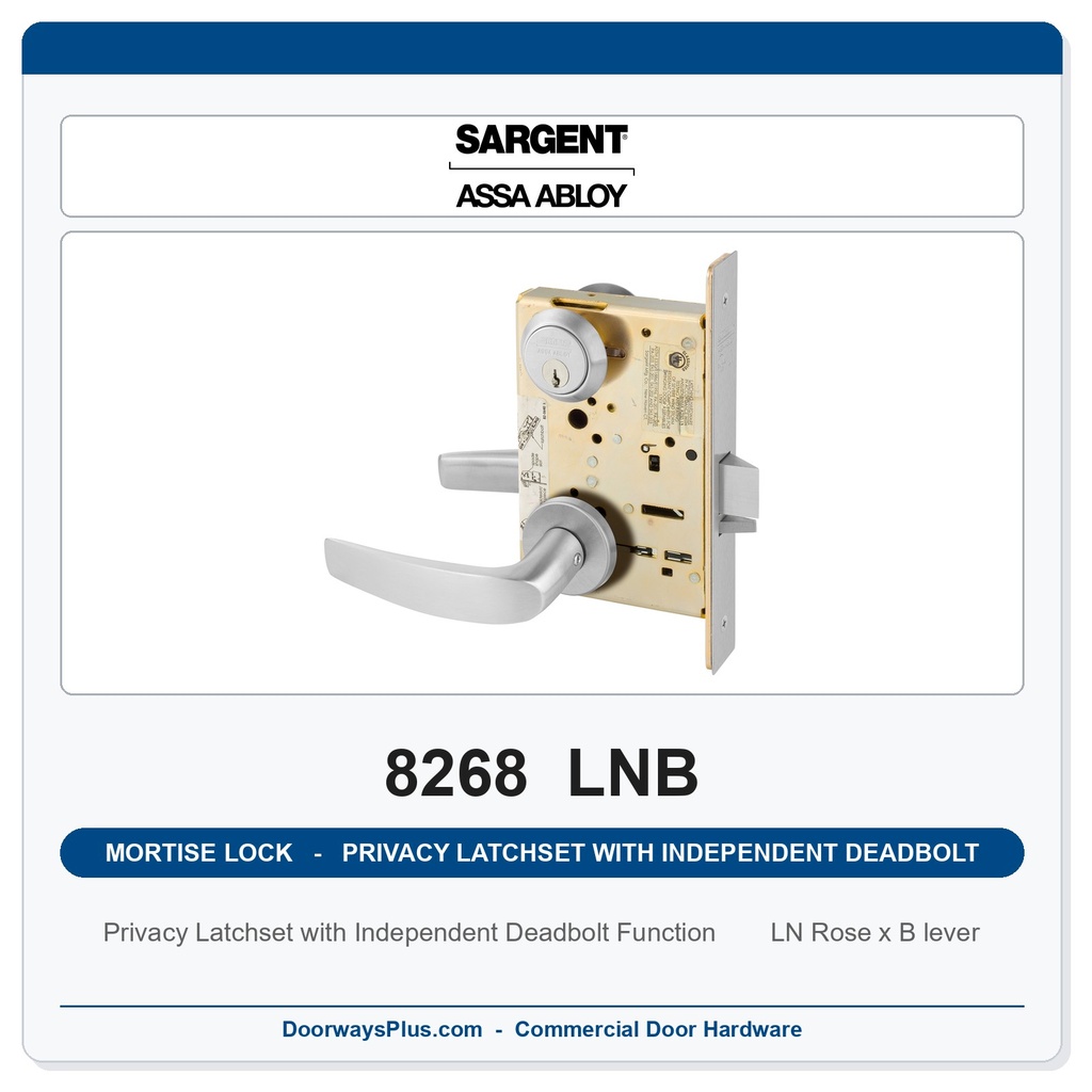 Sargent 8268 LNB Trim Mortise Privacy Latchset with Independent Deadbolt | Grade 1 Commercial