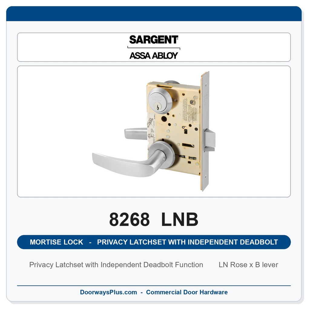 Sargent 8268 LNB Trim Mortise Privacy Latchset with Independent Deadbolt | Grade 1 Commercial