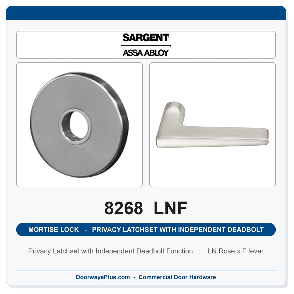 Sargent 8268 LNF Trim Mortise Privacy Latchset with Independent Deadbolt | Grade 1 Commercial