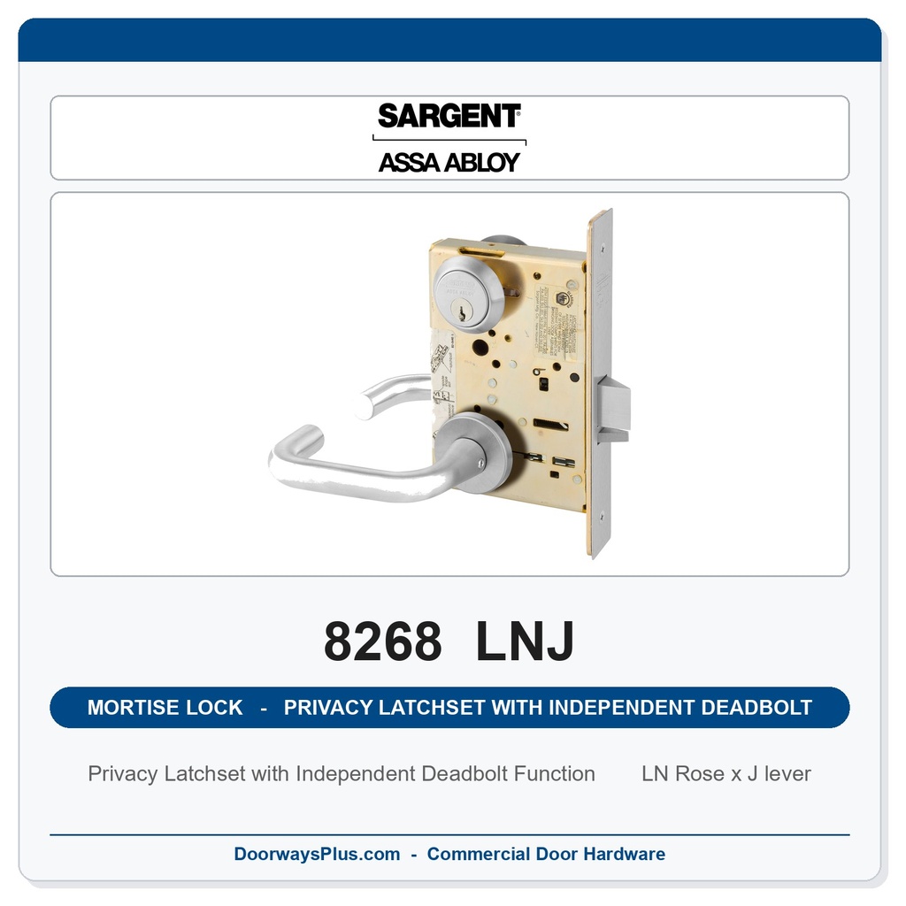 Sargent 8268 LNJ Trim Mortise Privacy Latchset with Independent Deadbolt | Grade 1 Commercial