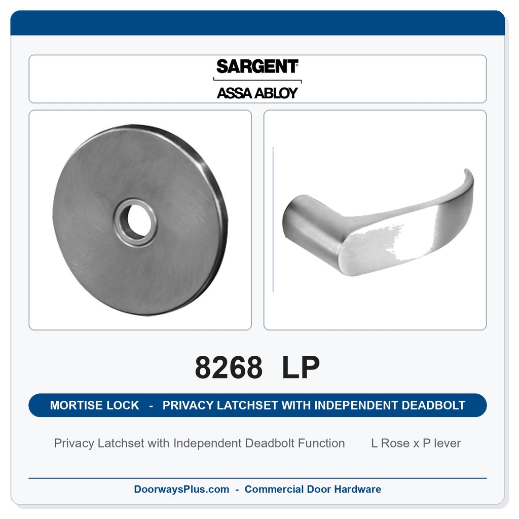 Sargent 8268 LP Trim Mortise Privacy Latchset with Independent Deadbolt | Grade 1 Commercial