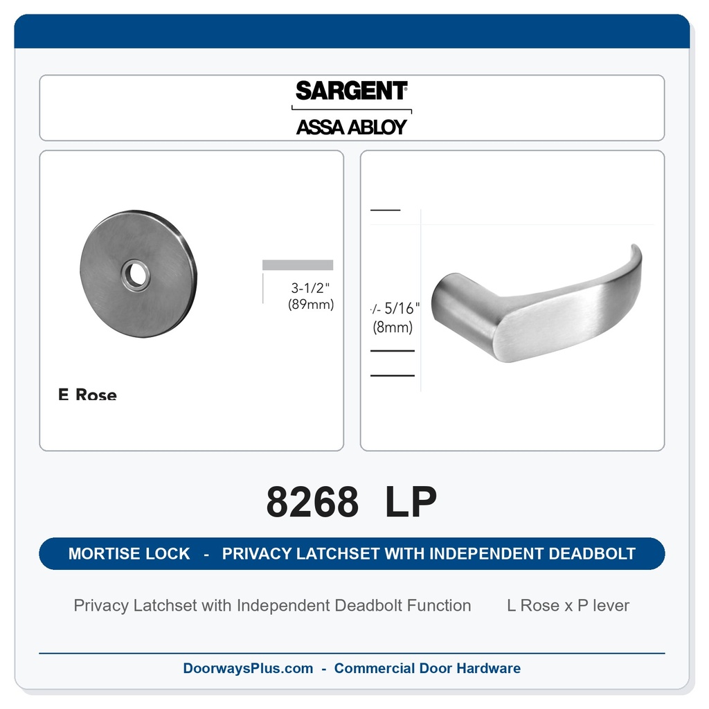 Sargent 8268 LP Trim Mortise Privacy Latchset with Independent Deadbolt | Grade 1 Commercial