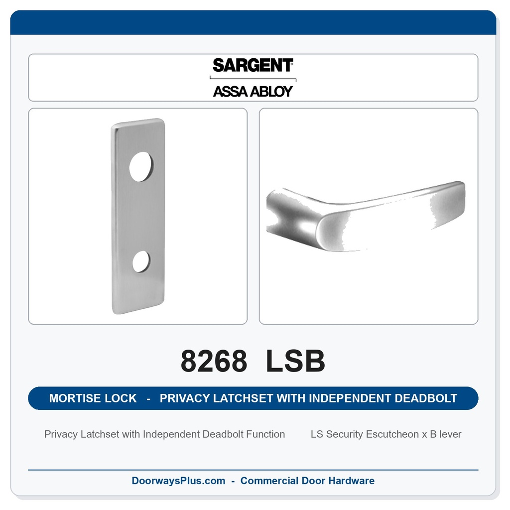 Sargent 8268 LSB Trim Mortise Privacy Latchset with Independent Deadbolt | Grade 1 Commercial
