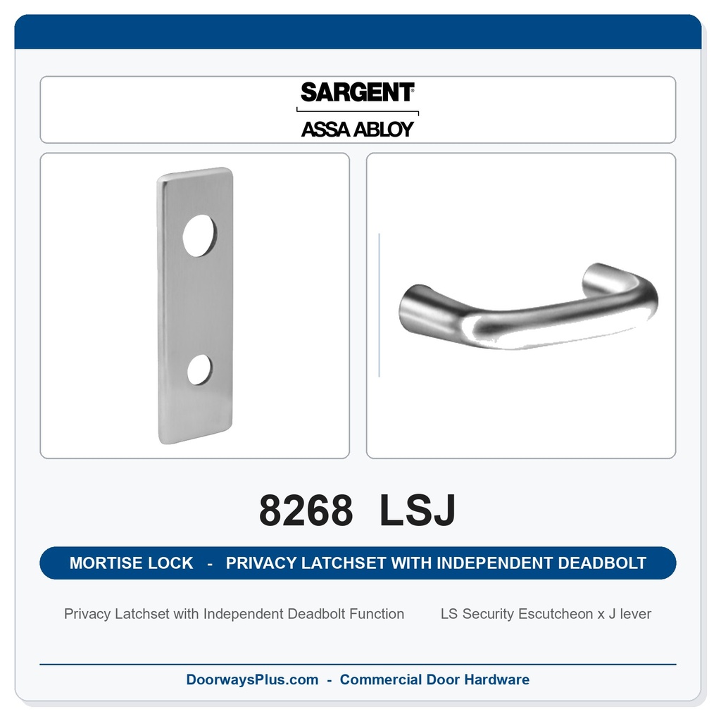 Sargent 8268 LSJ Trim Mortise Privacy Latchset with Independent Deadbolt | Grade 1 Commercial