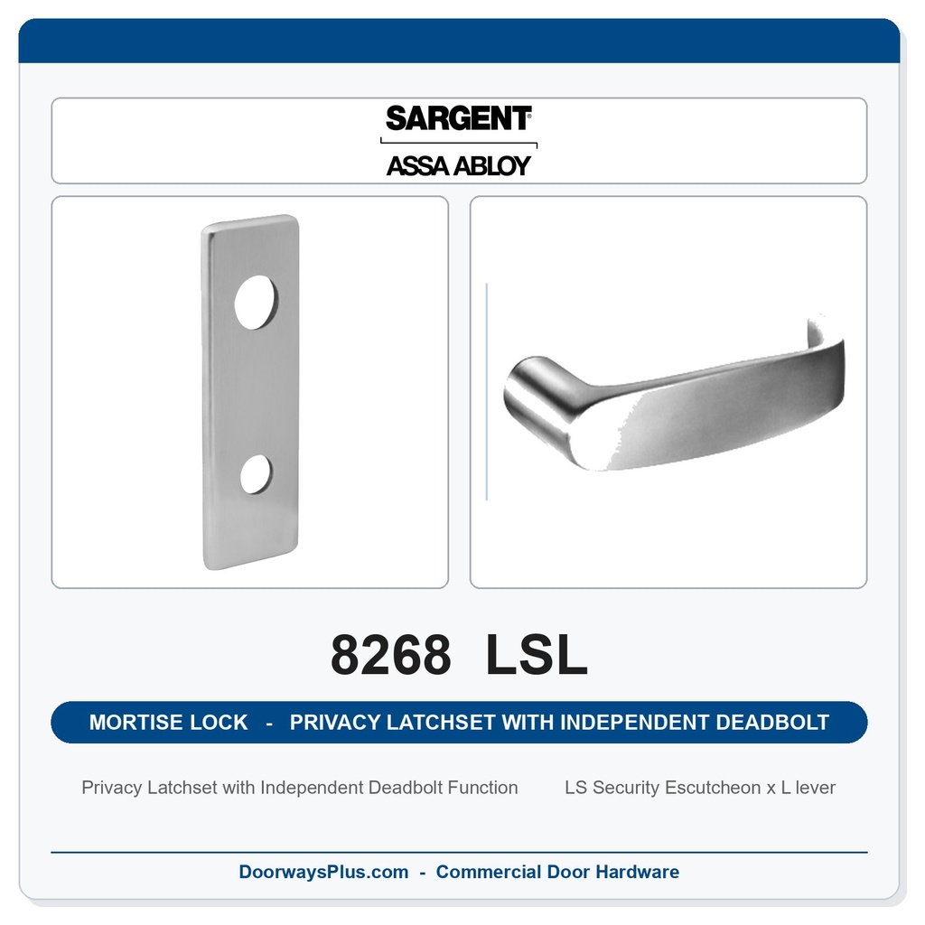 Sargent 8268 LSL Trim Mortise Privacy Latchset with Independent Deadbolt | Grade 1 Commercial
