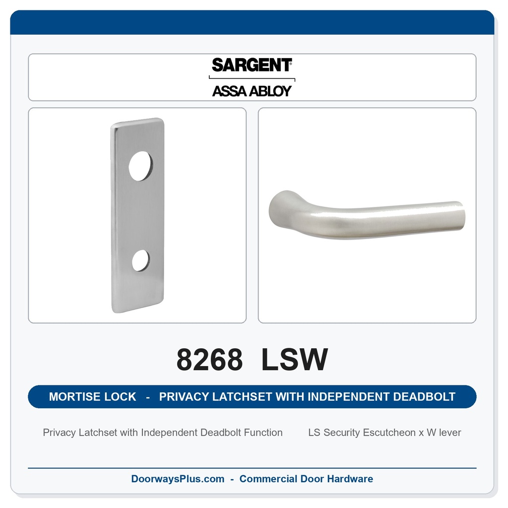 Sargent 8268 LSW Trim Mortise Privacy Latchset with Independent Deadbolt | Grade 1 Commercial