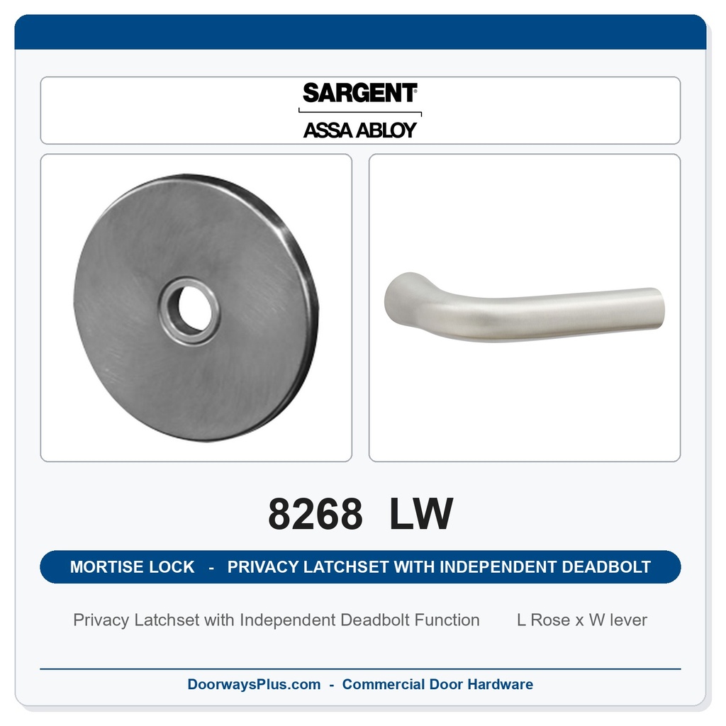 Sargent 8268 LW Trim Mortise Privacy Latchset with Independent Deadbolt | Grade 1 Commercial