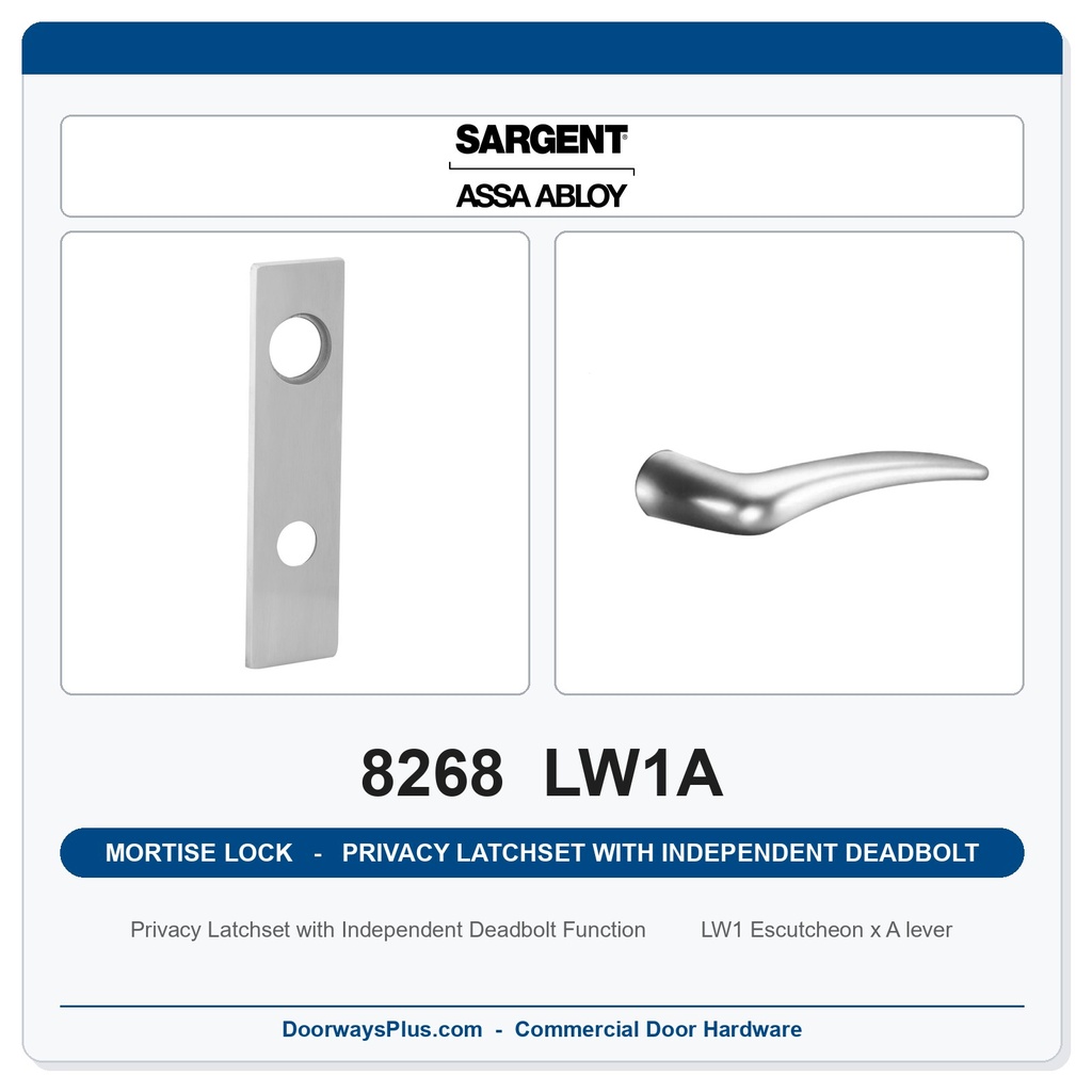 Sargent 8268 LW1A Trim Mortise Privacy Latchset with Independent Deadbolt | Grade 1 Commercial