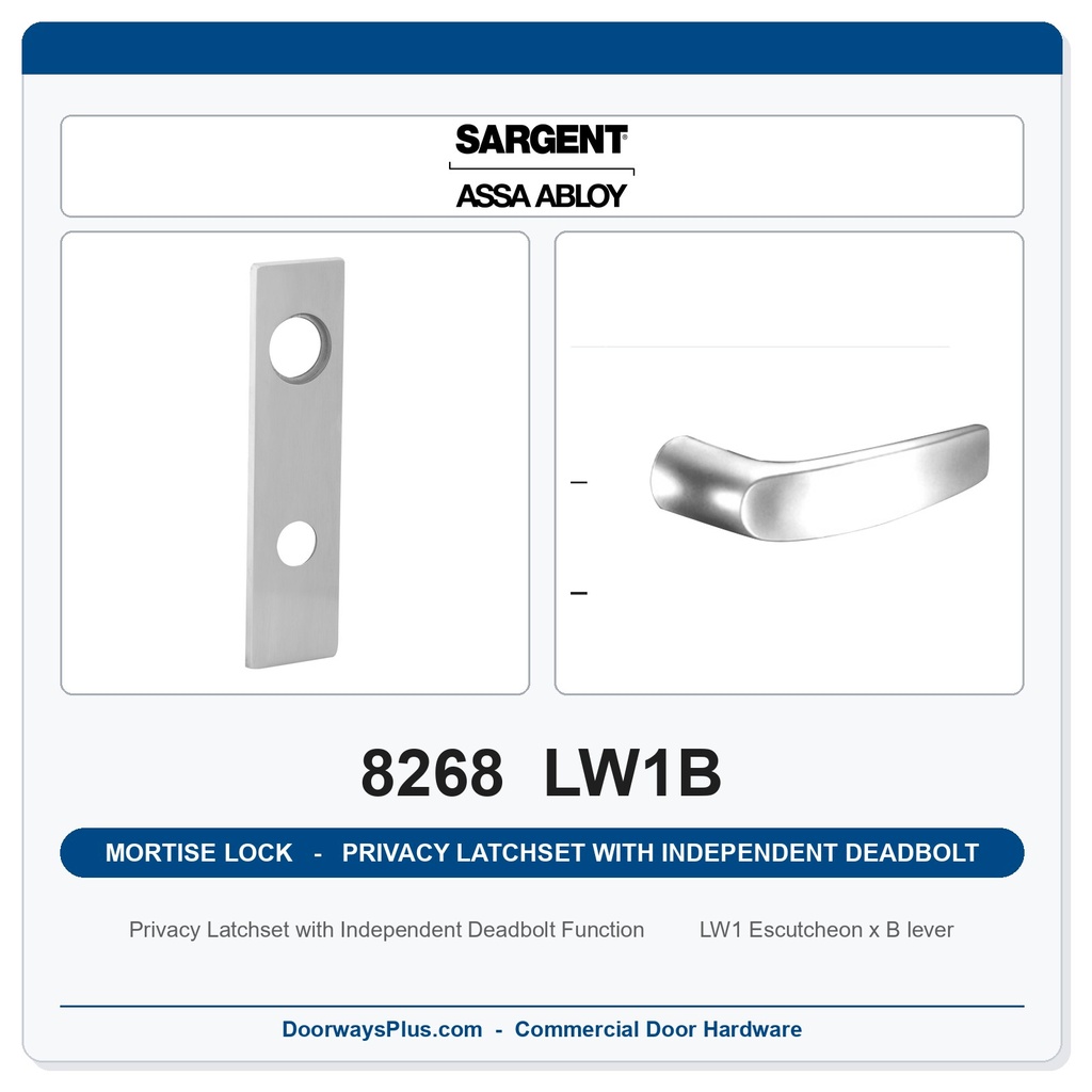 Sargent 8268 LW1B Trim Mortise Privacy Latchset with Independent Deadbolt | Grade 1 Commercial