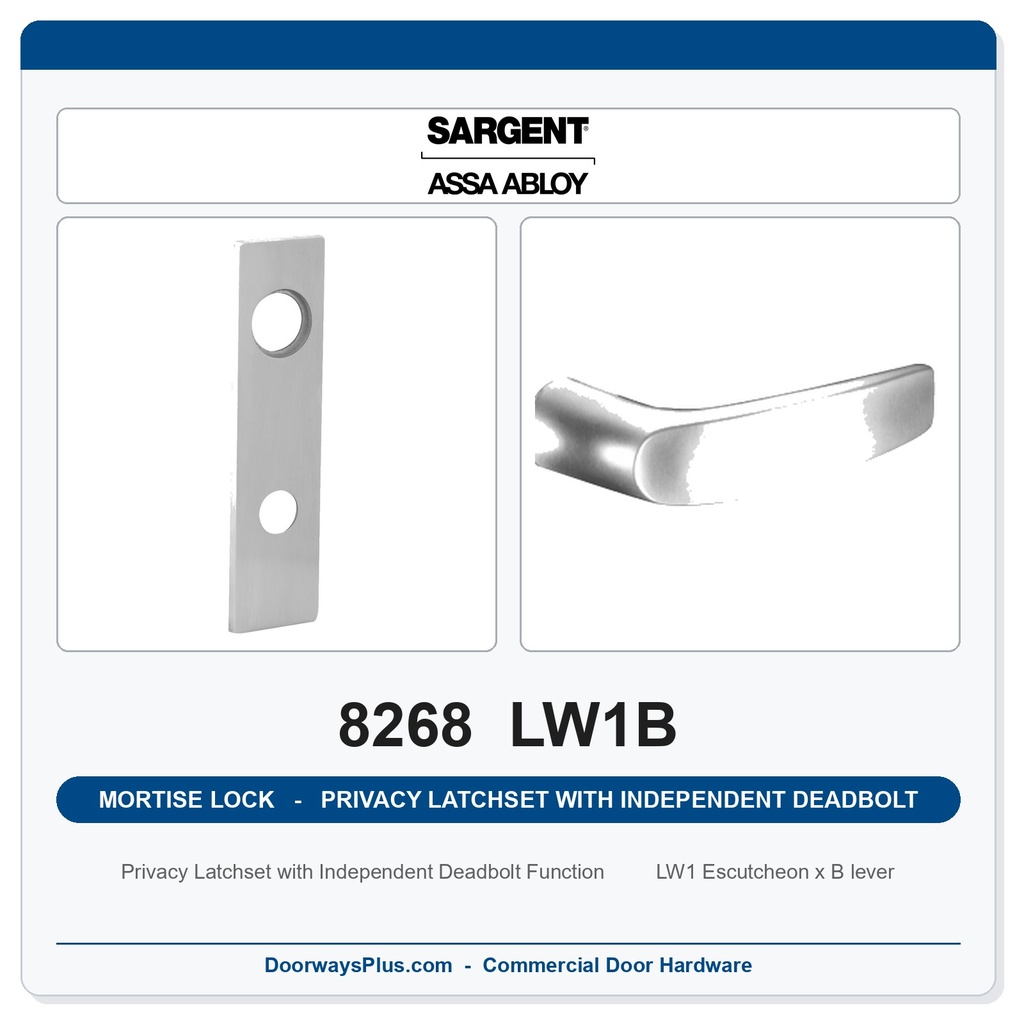 Sargent 8268 LW1B Trim Mortise Privacy Latchset with Independent Deadbolt | Grade 1 Commercial