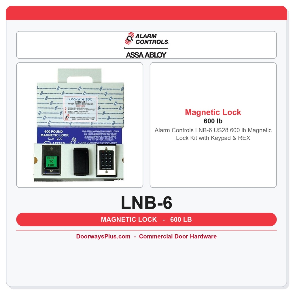 Alarm Controls LNB-6 US28 600 lb Magnetic Lock Kit with Keypad & REX