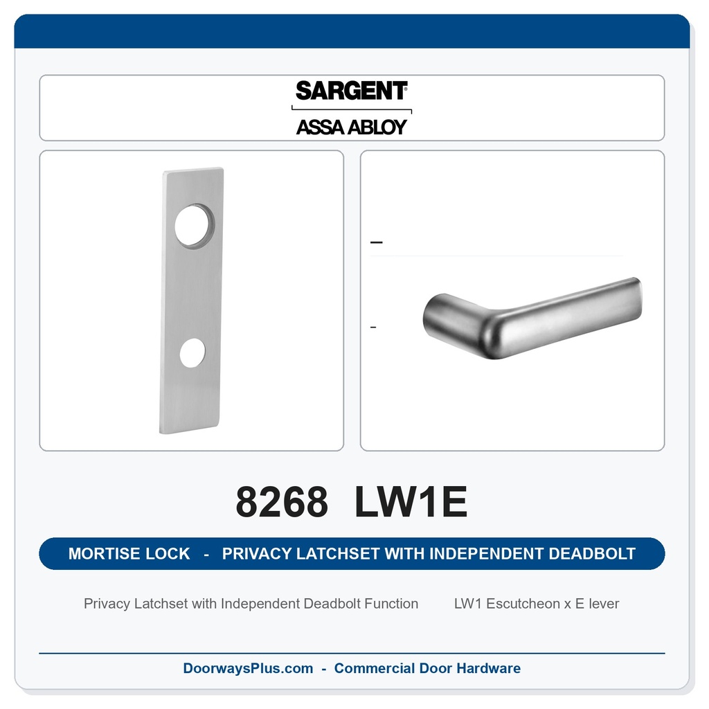 Sargent 8268 LW1E Trim Mortise Privacy Latchset with Independent Deadbolt | Grade 1 Commercial