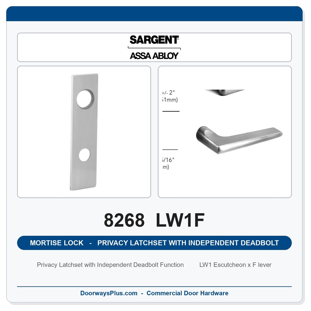 Sargent 8268 LW1F Trim Mortise Privacy Latchset with Independent Deadbolt | Grade 1 Commercial
