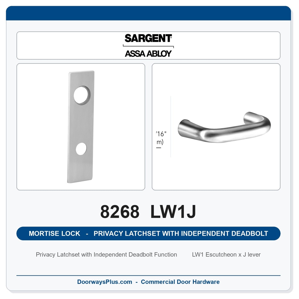 Sargent 8268 LW1J Trim Mortise Privacy Latchset with Independent Deadbolt | Grade 1 Commercial
