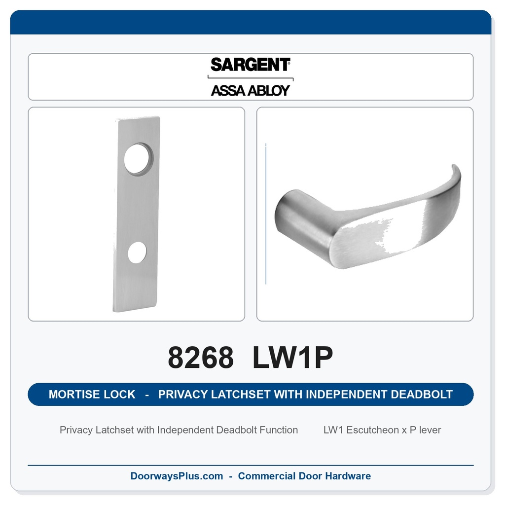 Sargent 8268 LW1P Trim Mortise Privacy Latchset with Independent Deadbolt | Grade 1 Commercial
