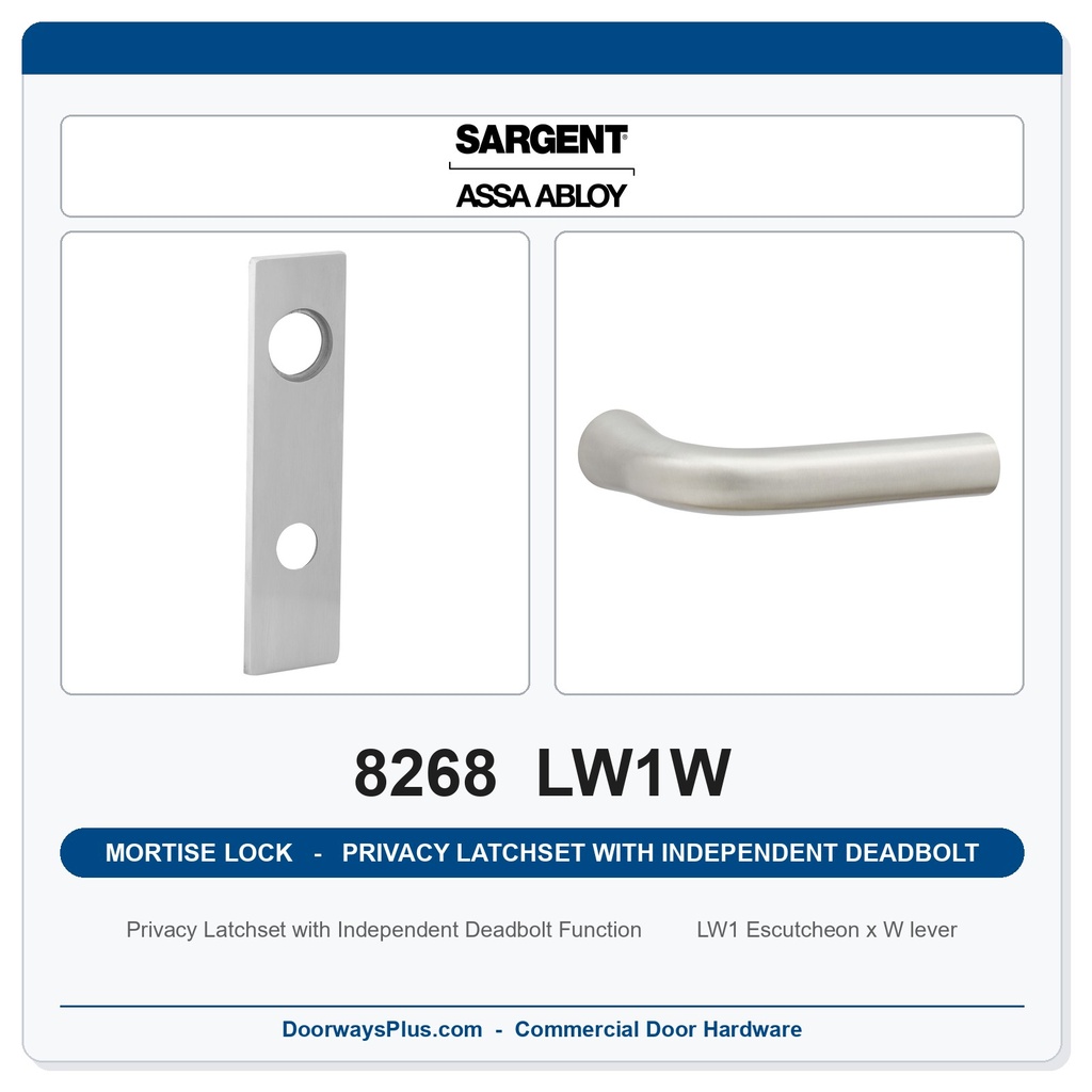 Sargent 8268 LW1W Trim Mortise Privacy Latchset with Independent Deadbolt | Grade 1 Commercial