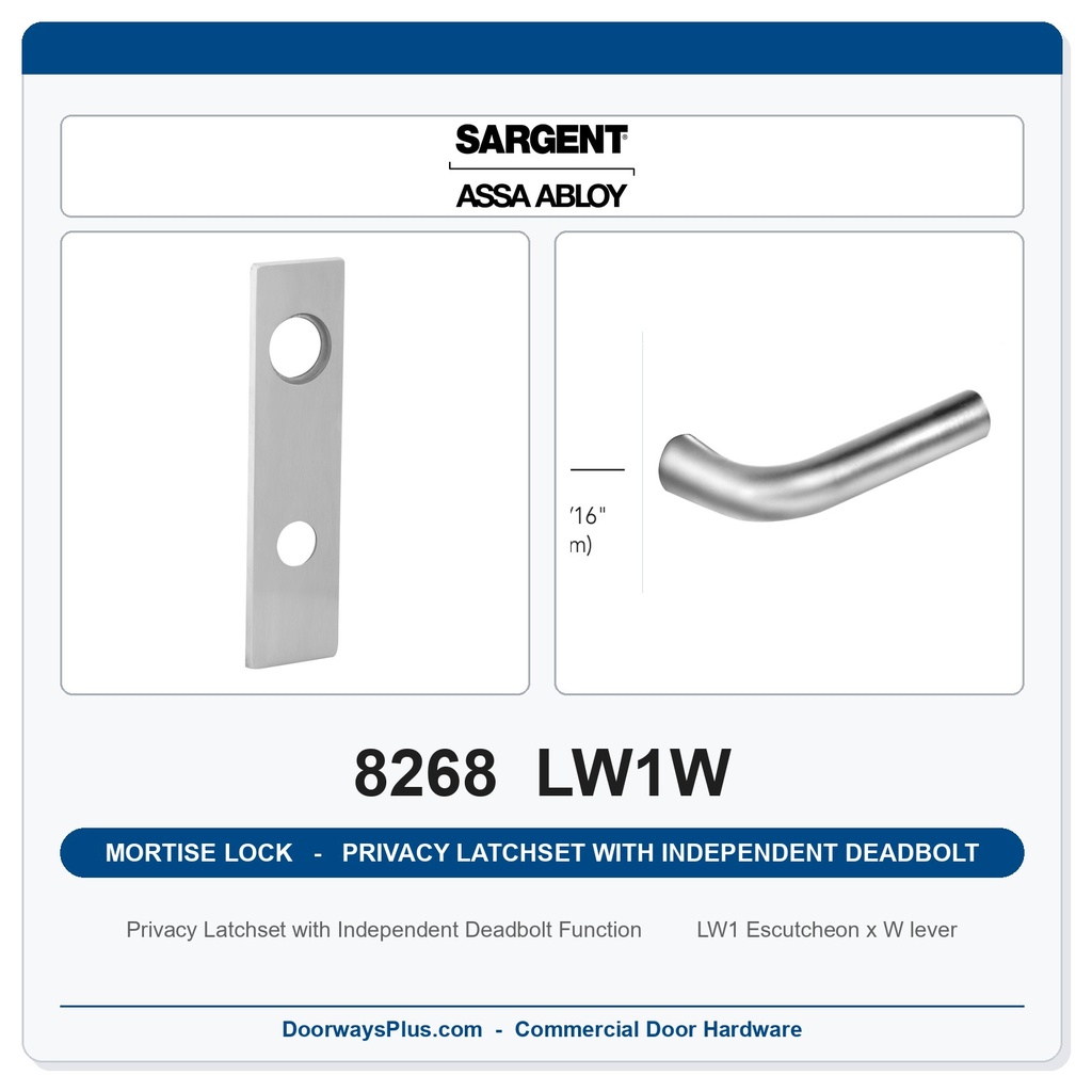 Sargent 8268 LW1W Trim Mortise Privacy Latchset with Independent Deadbolt | Grade 1 Commercial