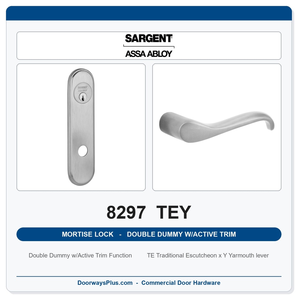 Sargent 8297 TEY Trim Mortise Double Dummy w/Active Trim | Grade 1 Commercial