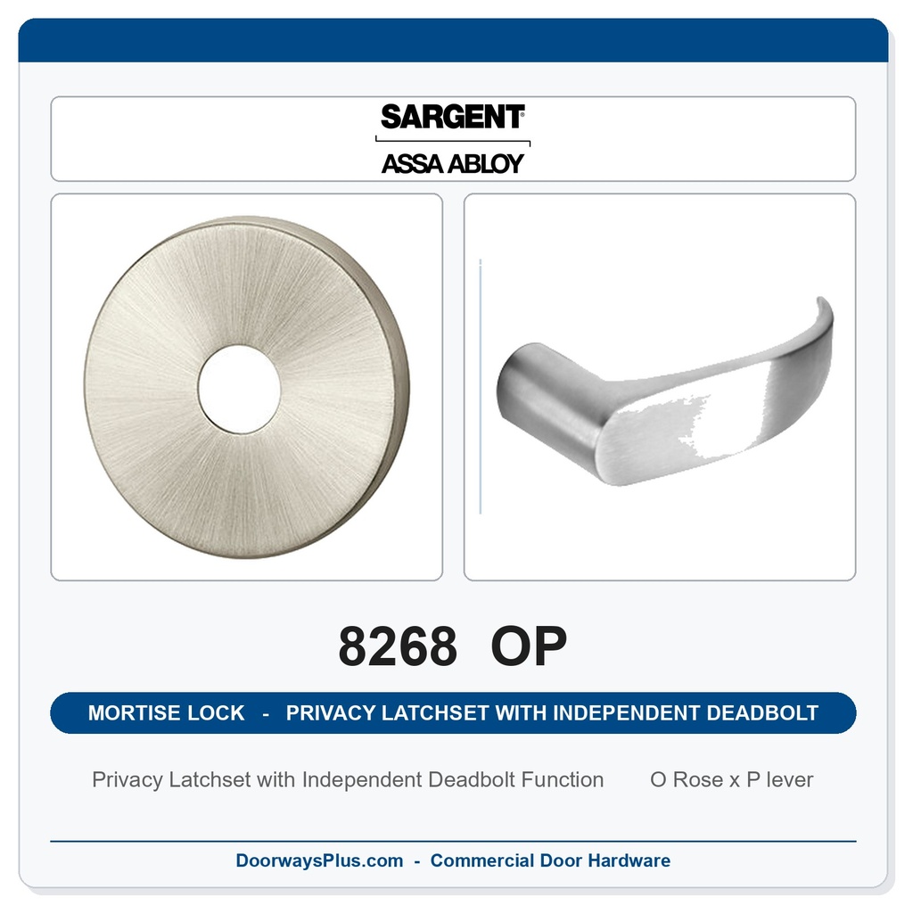 Sargent 8268 OP Trim Mortise Privacy Latchset with Independent Deadbolt | Grade 1 Commercial