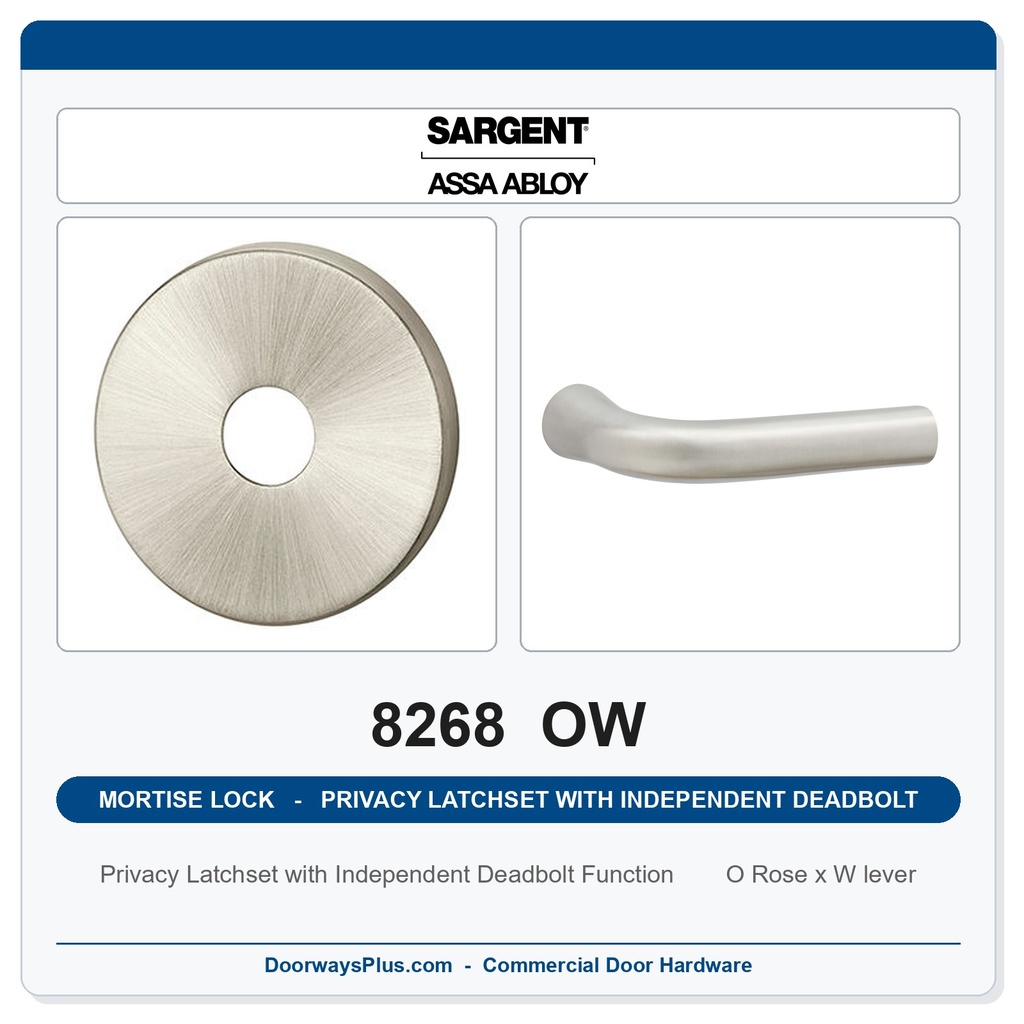 Sargent 8268 OW Trim Mortise Privacy Latchset with Independent Deadbolt | Grade 1 Commercial