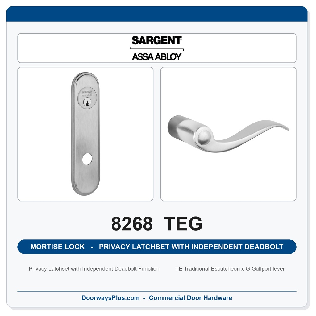 Sargent 8268 TEG Trim Mortise Privacy Latchset with Independent Deadbolt | Grade 1 Commercial