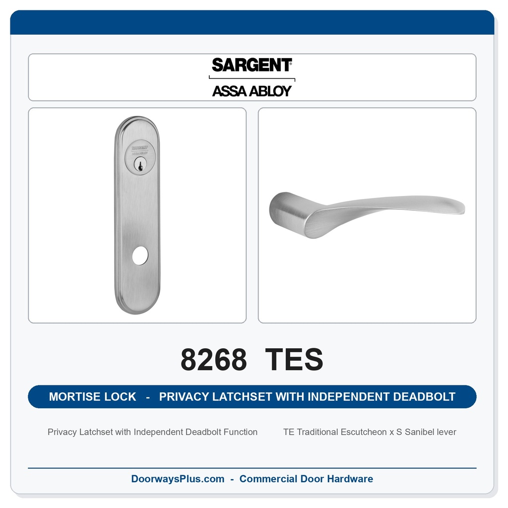 Sargent 8268 TES Trim Mortise Privacy Latchset with Independent Deadbolt | Grade 1 Commercial