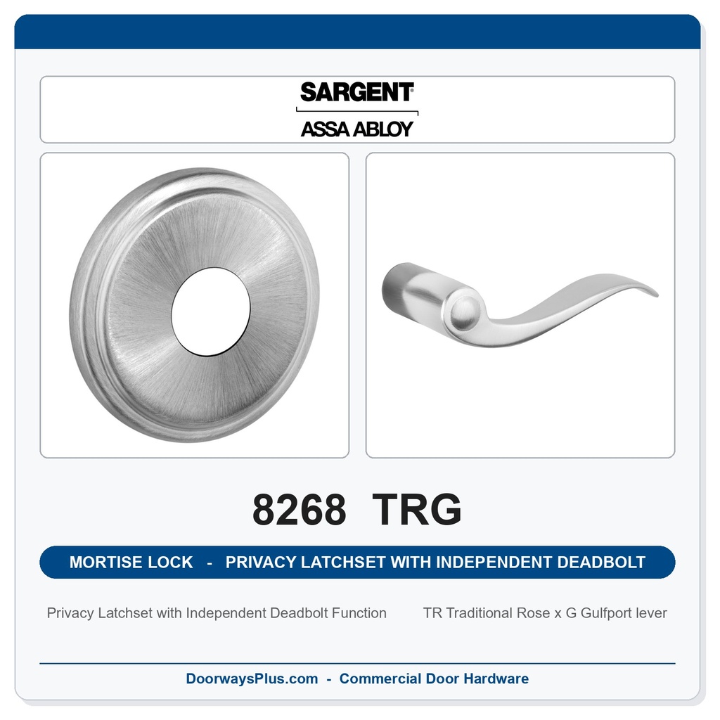 Sargent 8268 TRG Trim Mortise Privacy Latchset with Independent Deadbolt | Grade 1 Commercial