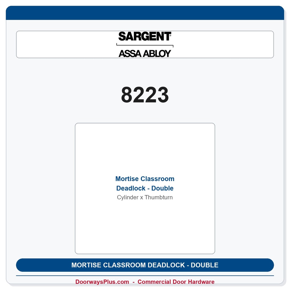 Sargent 8223 Mortise Classroom Deadlock - Double Cylinder x Thumbturn | LA Keyway, Grade 1 Commercial